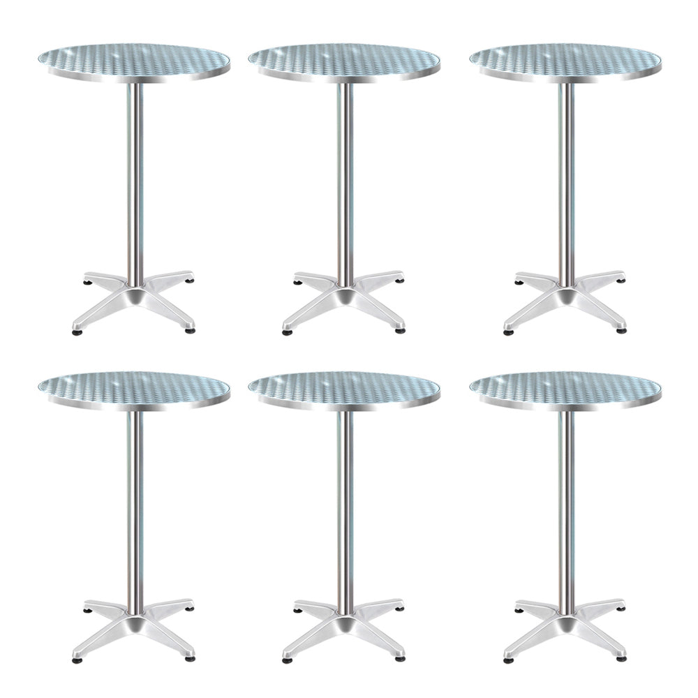 Gardeon Outdoor Bar Table Set 6 Aluminium Round Adjustable Heights Silver