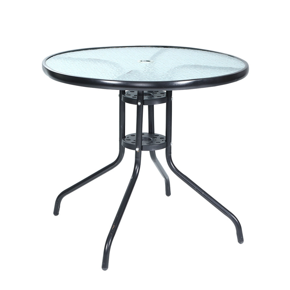 Gardeon Outdoor Bar Table Glass Steel Parasol Hole