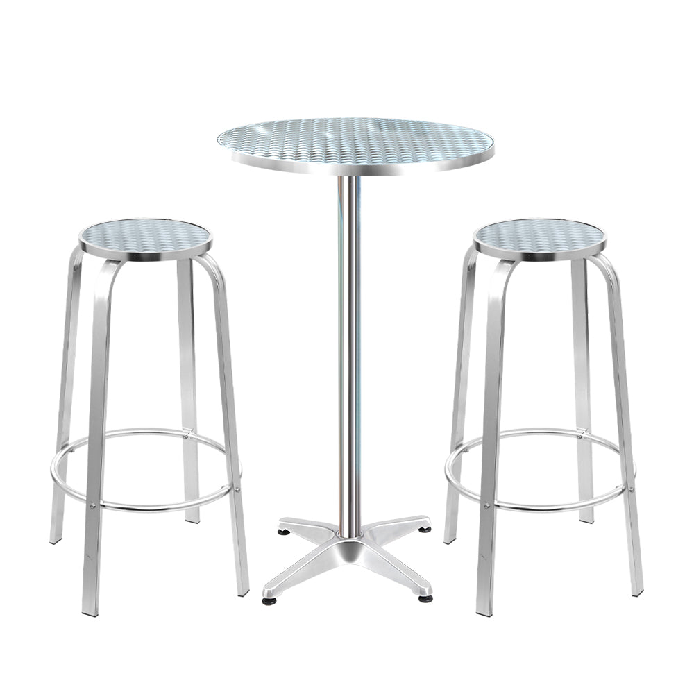 Gardeon 3-Piece Outdoor Bar Set Adjustable Bistro Table Stools Silver