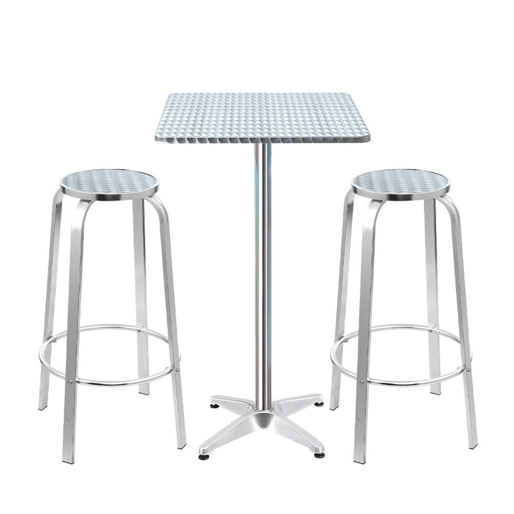 Gardeon 3-Piece Outdoor Bar Set Adjustable Bistro Table Stools Silver