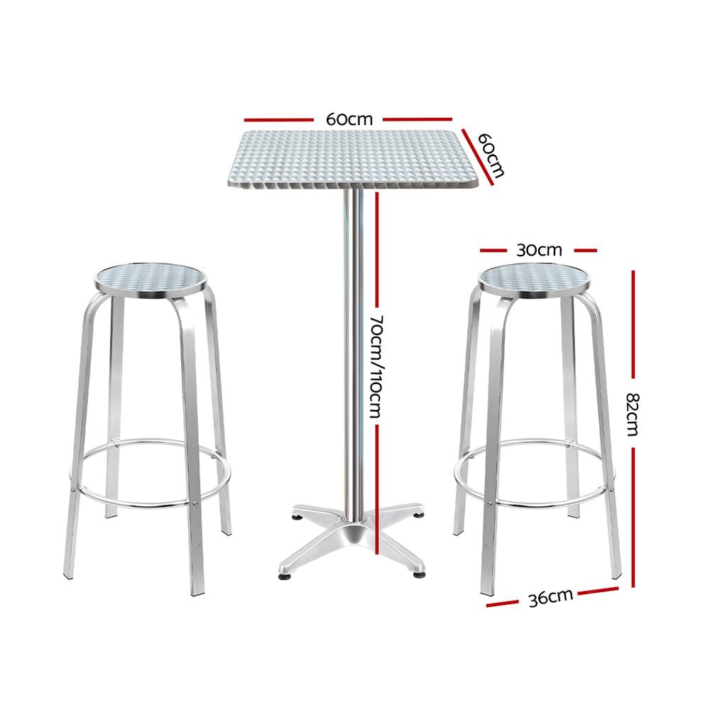 Gardeon 3-Piece Outdoor Bar Set Adjustable Bistro Table Stools Silver
