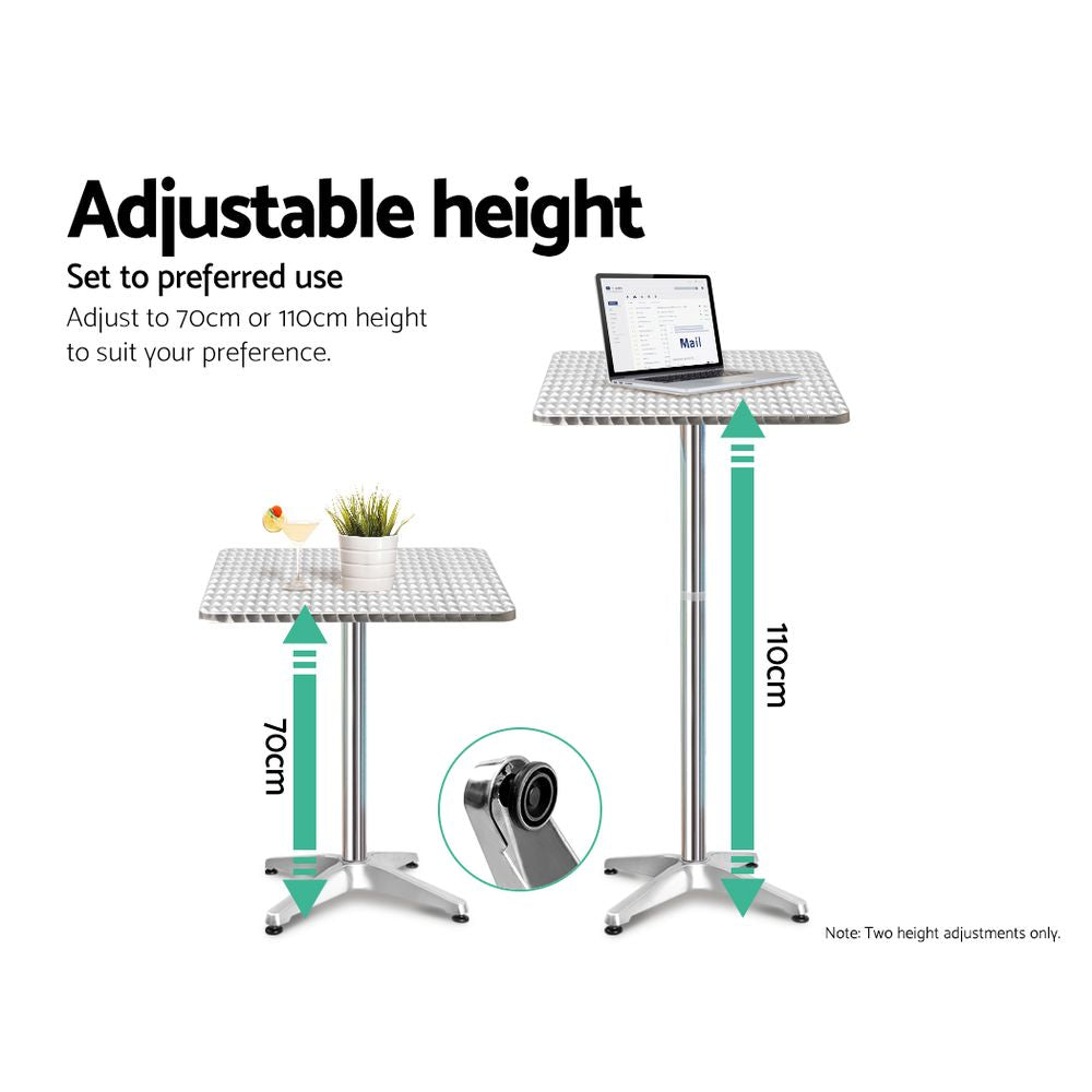 Gardeon 3-Piece Outdoor Bar Set Adjustable Bistro Table Stools Silver