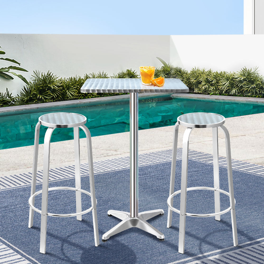 Gardeon 3-Piece Outdoor Bar Set Adjustable Bistro Table Stools Silver