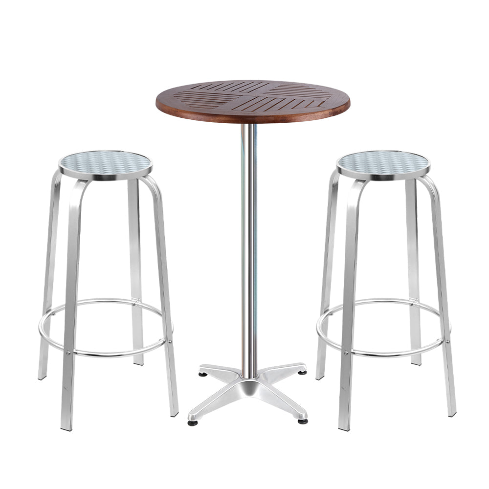 Gardeon 3-Piece Outdoor Bar Set Bistro Table Stools Adjustable Height