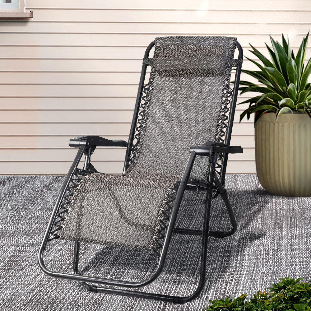 Gardeon Folding Outdoor Recliner Zero Gravity Chair Adjustable Sun Lounge Camping Beige