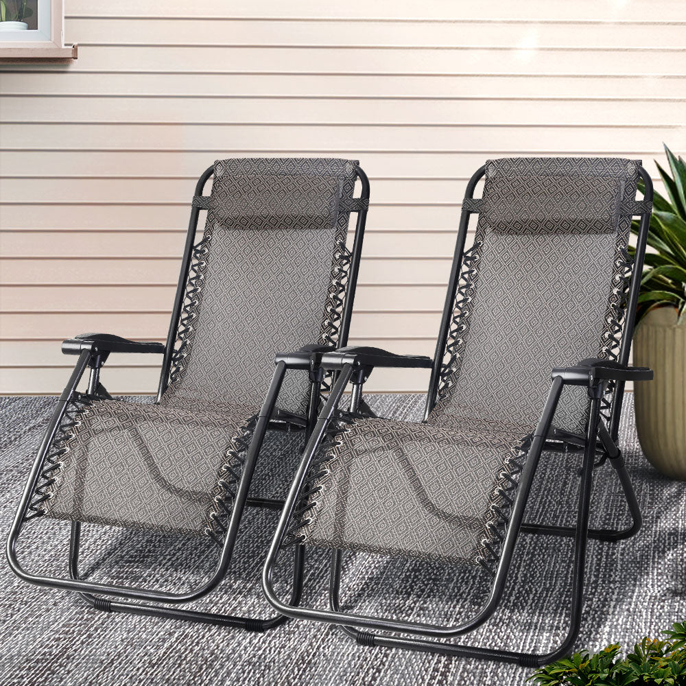 Gardeon 2PC Outdoor Recliner Zero Gravity Chair Folding Beige