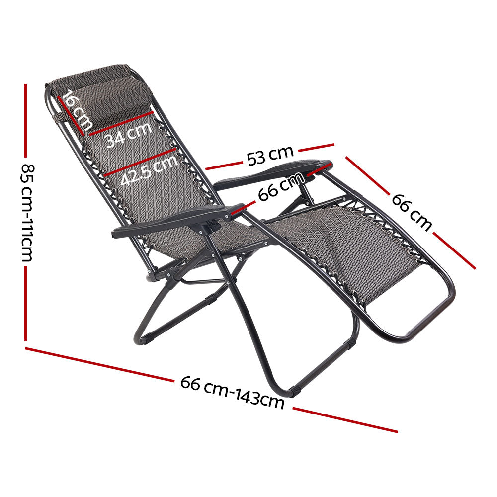 Gardeon 2PC Outdoor Recliner Zero Gravity Chair Folding Beige
