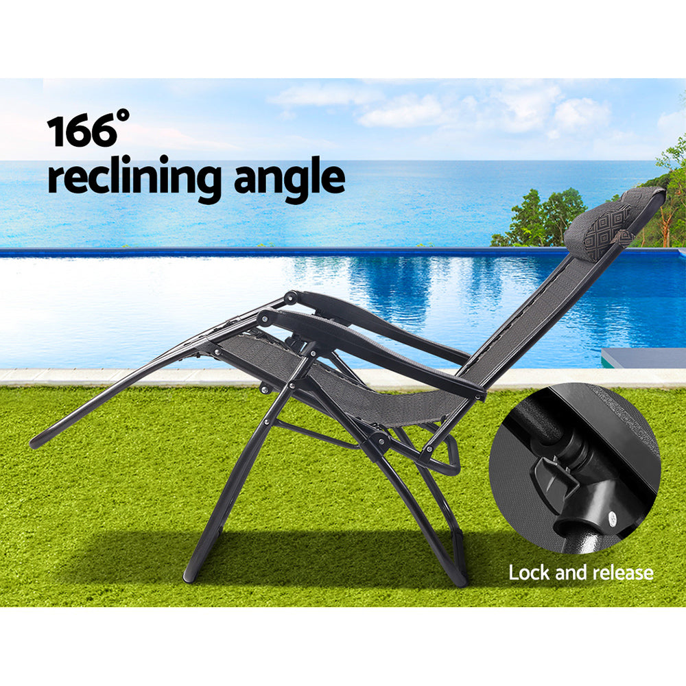 Gardeon 2PC Outdoor Recliner Zero Gravity Chair Folding Beige