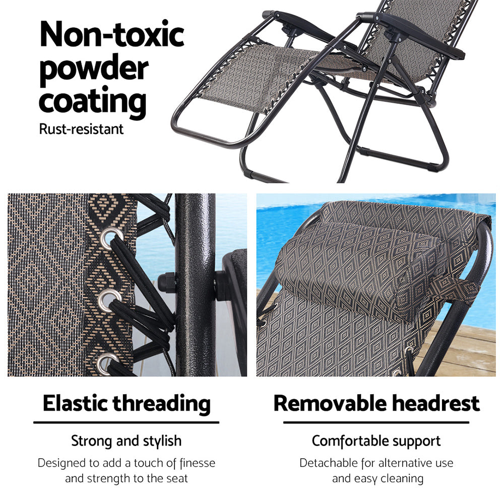 Gardeon 2PC Outdoor Recliner Zero Gravity Chair Folding Beige
