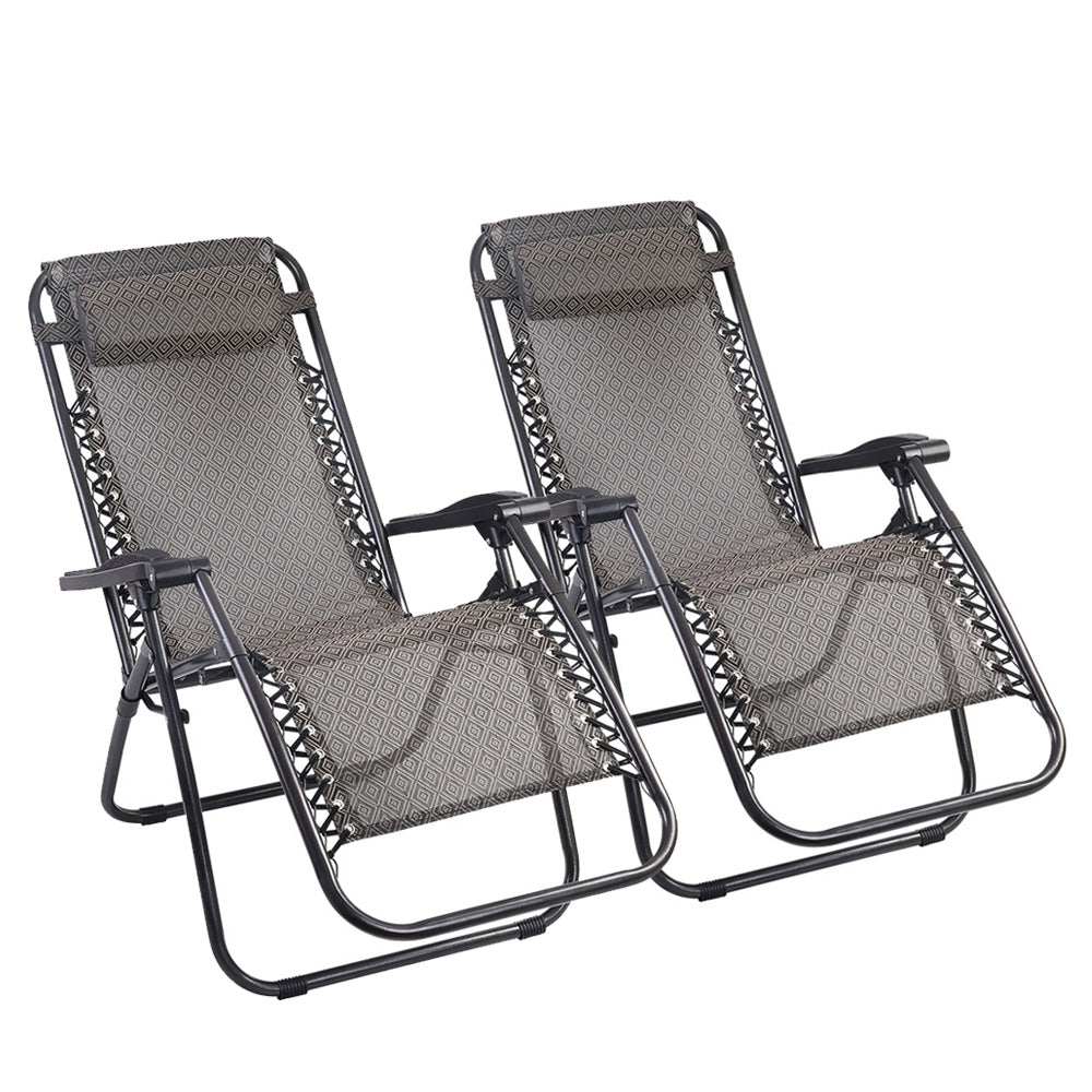 Gardeon 2PC Outdoor Recliner Zero Gravity Chair Folding Beige