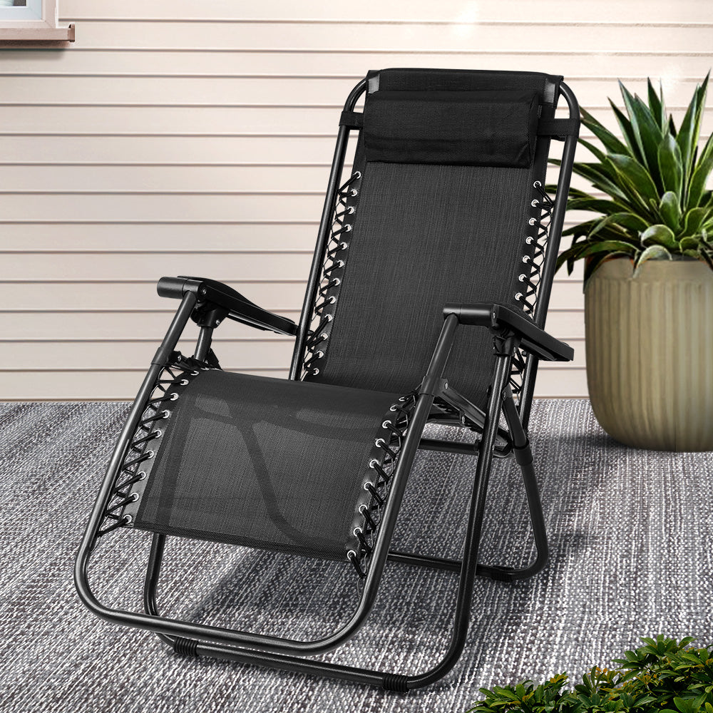 Gardeon Folding Outdoor Recliner Zero Gravity Chair Adjustable Sun Lounge Black