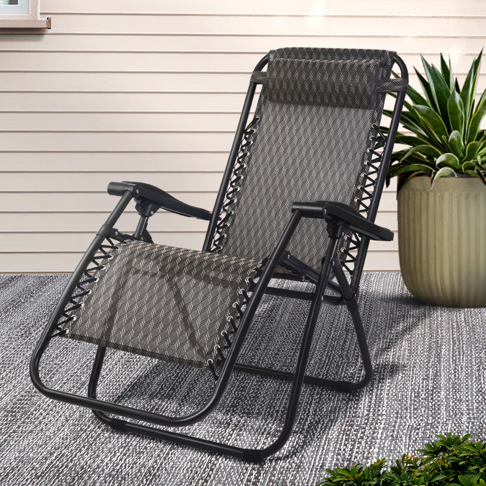Gardeon Outdoor Recliner Zero Gravity Folding Chair Adjustable Sun Lounge Grey