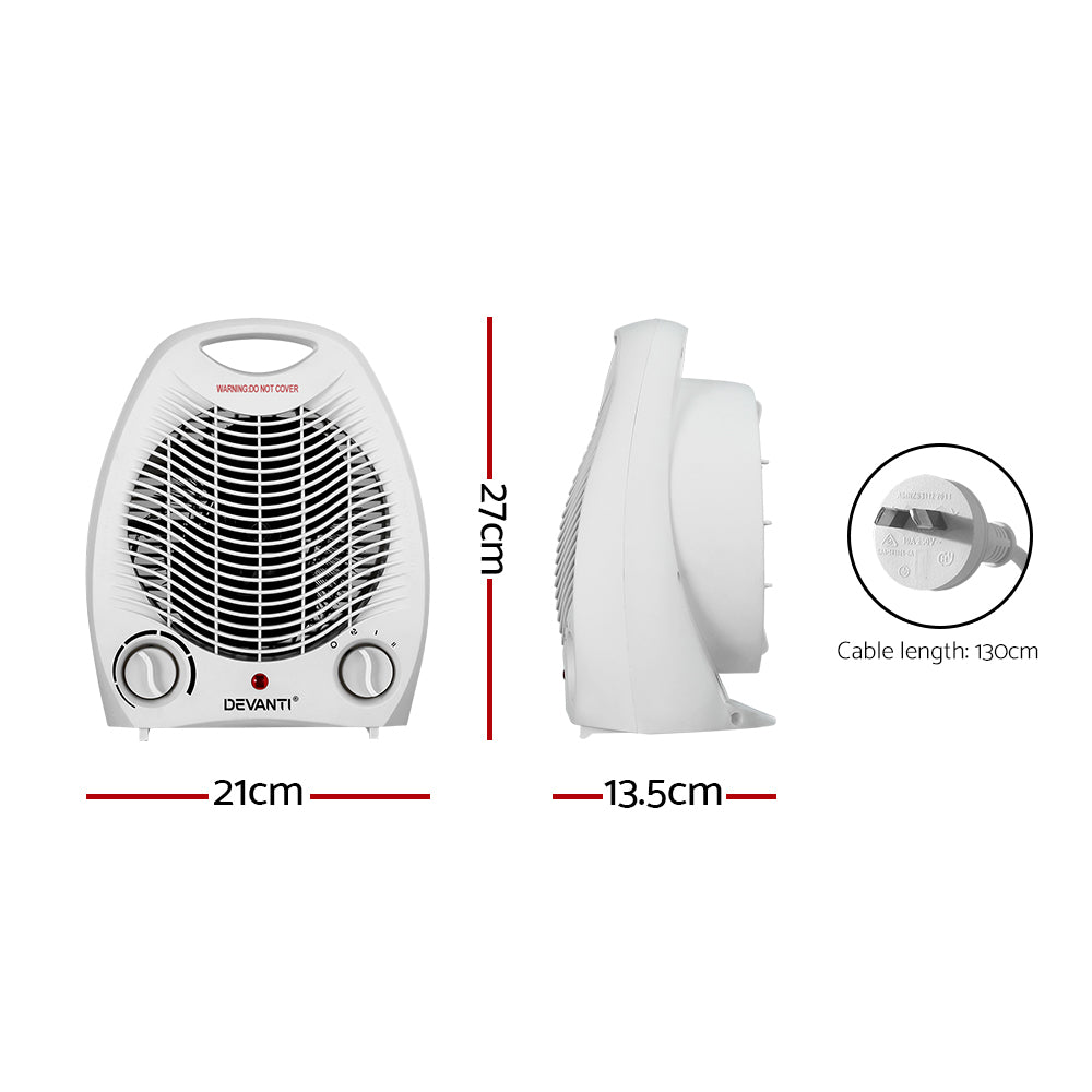 Devanti 2000W Electric Fan Heater White