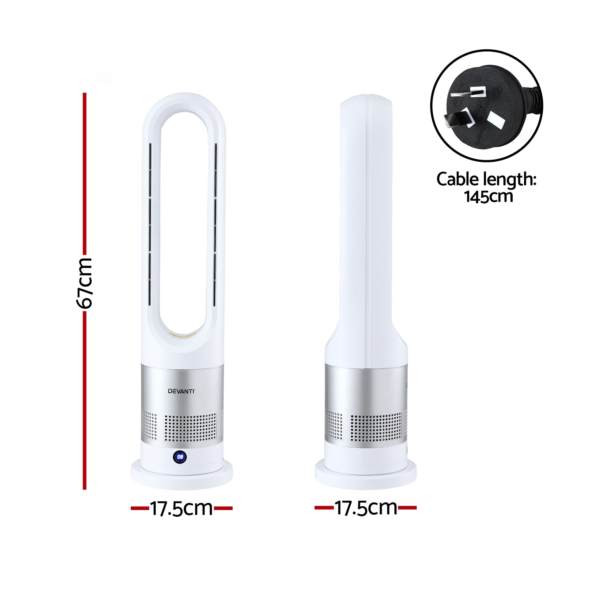 Devanti Bladeless Tower Fan Heater and Cooler 2in1 Portable Oscillation Fan for Bedroom Room Office Use White