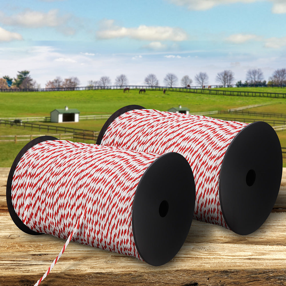 Giantz Electric Fence Polyrope 2 x 500M Roll Red and White