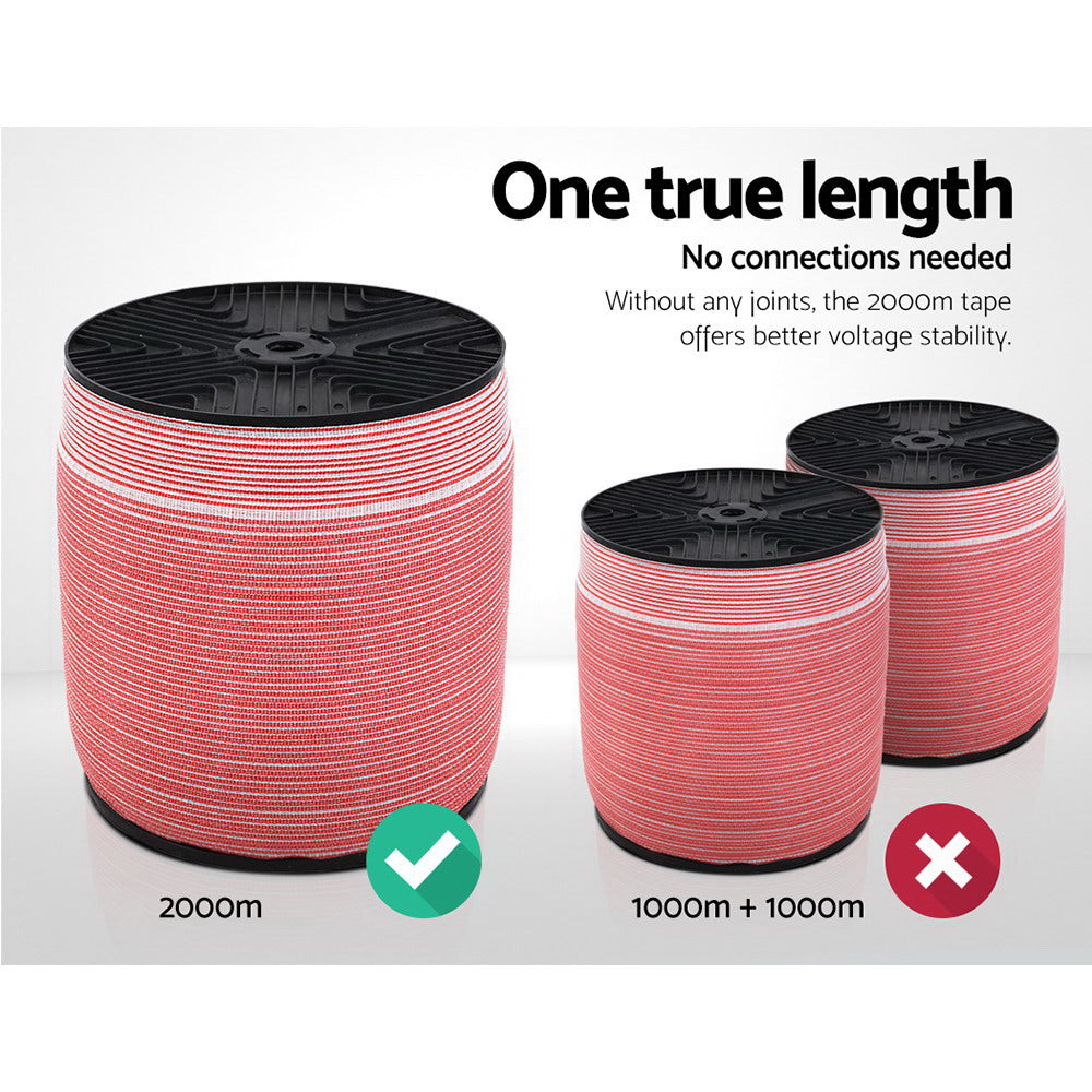 Giantz 2000M Polytape Electric Fence Red White