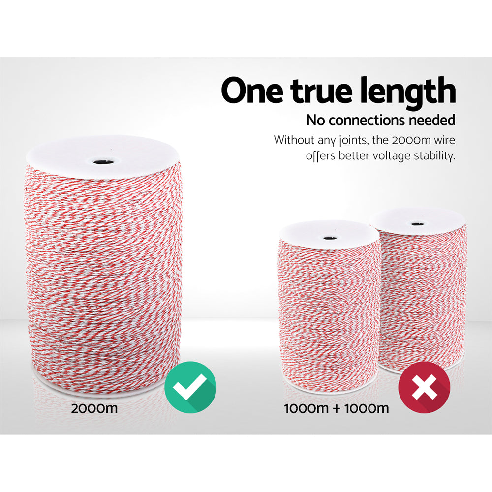 Giantz 2000M Electric Fence Poly Wire Red & White