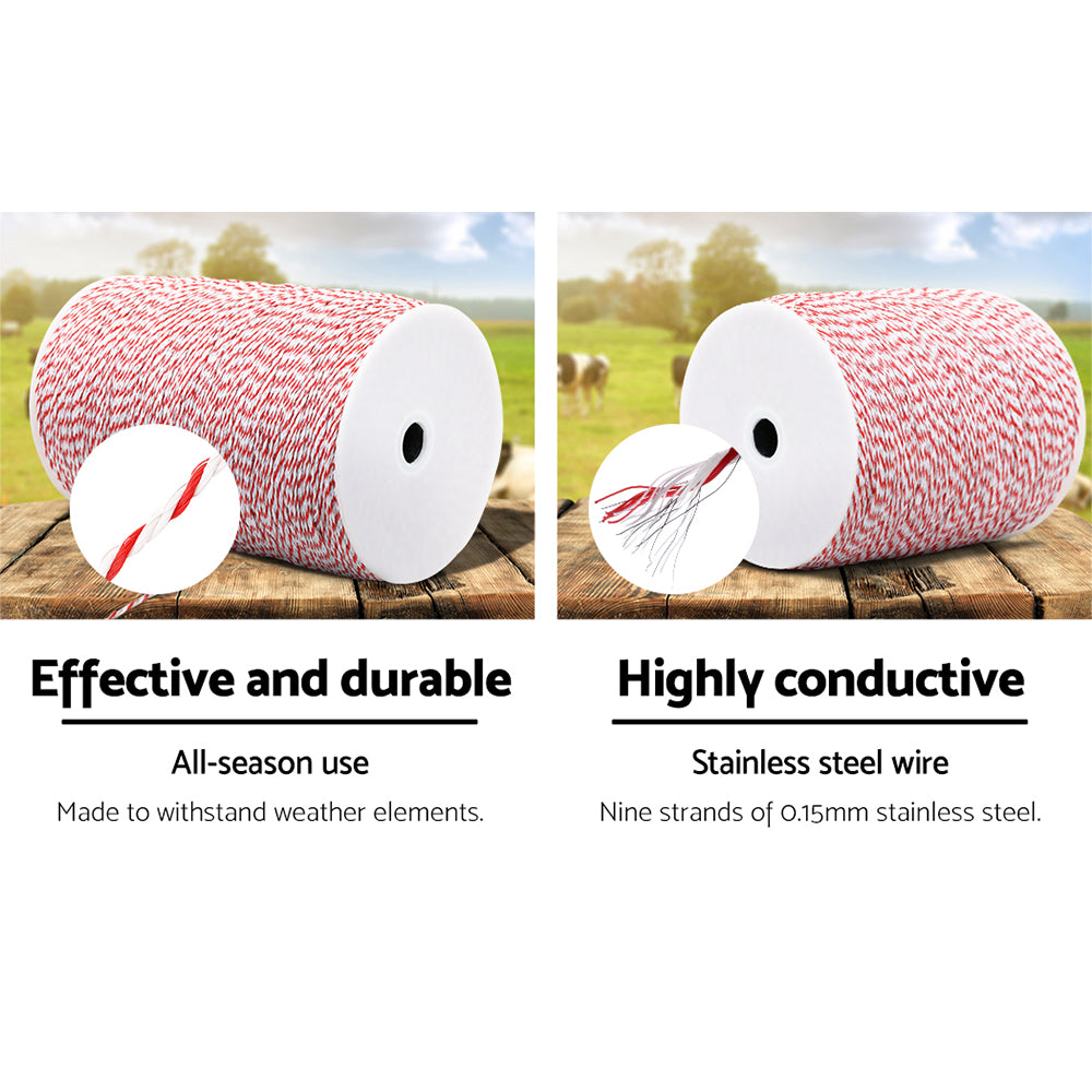 Giantz 2000M Electric Fence Poly Wire Red & White