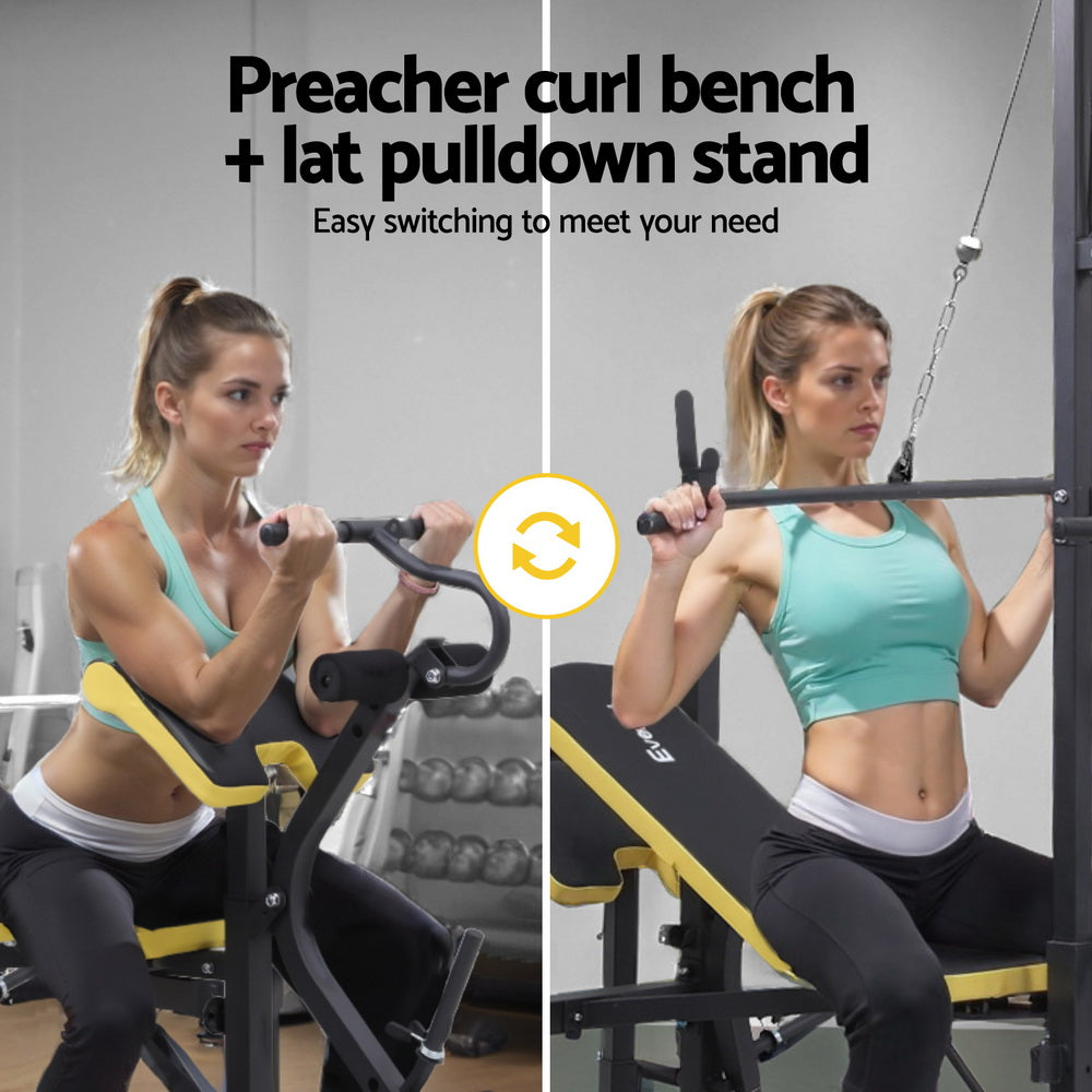 Everfit 14-in-1 Multi-Station Weight Bench Black/Yellow Fitness Equipment