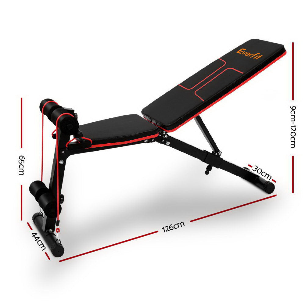 Everfit Adjustable FID Weight Bench 150kg Home Gym with Resistance Bands