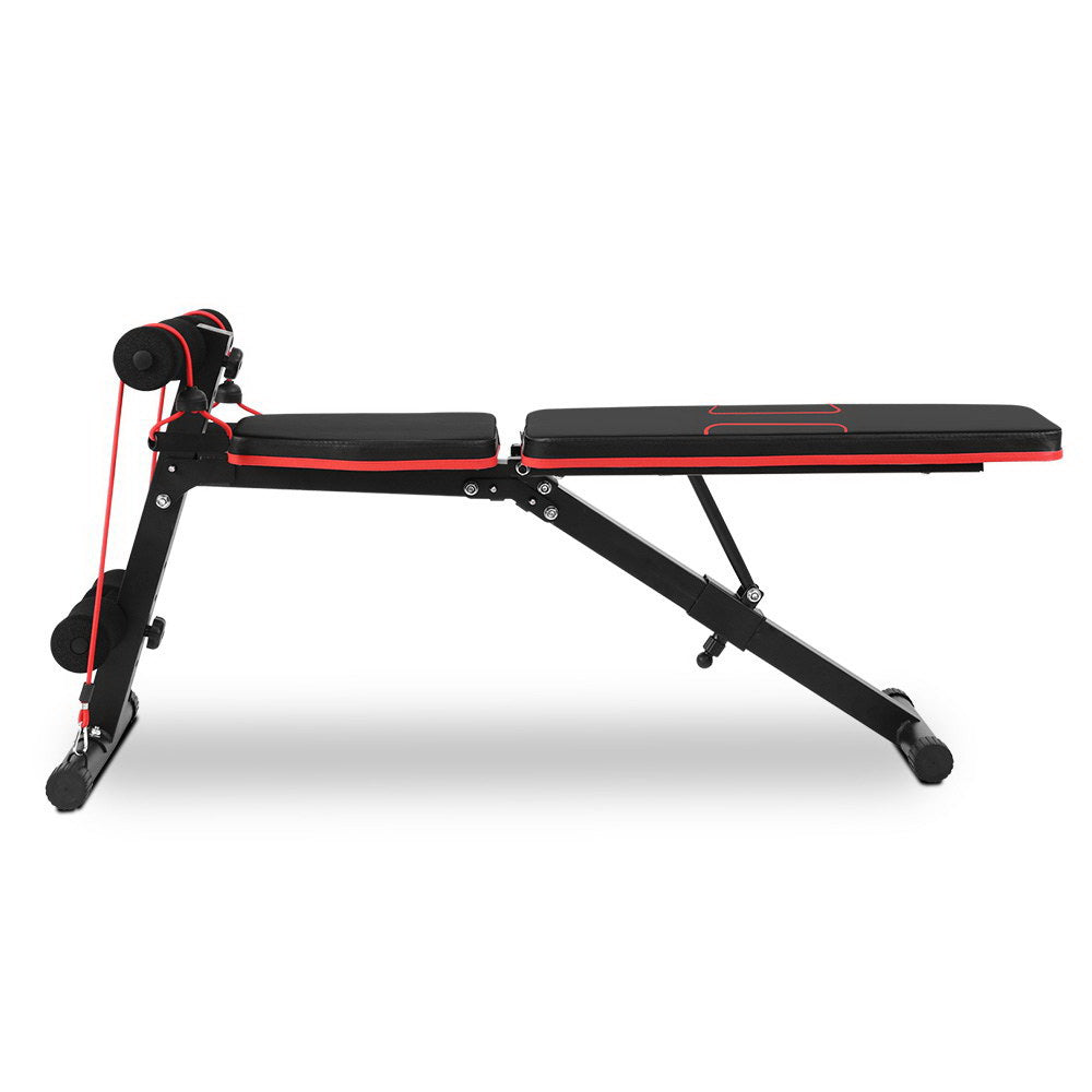 Everfit Adjustable FID Weight Bench 150kg Home Gym with Resistance Bands