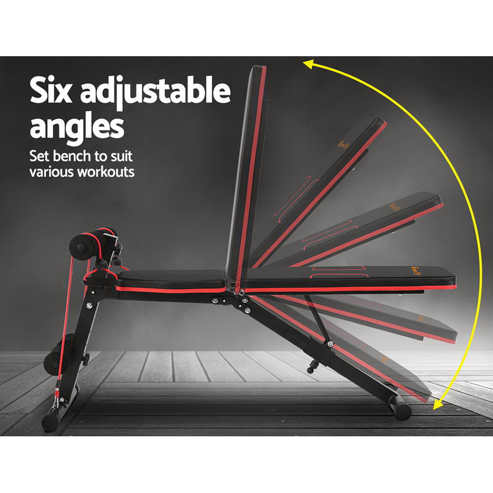 Everfit Adjustable FID Weight Bench 150kg Home Gym with Resistance Bands