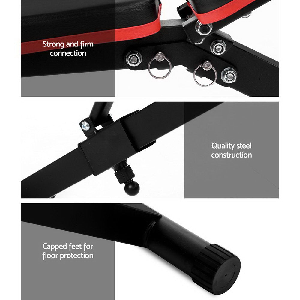 Everfit Adjustable FID Weight Bench 150kg Home Gym with Resistance Bands