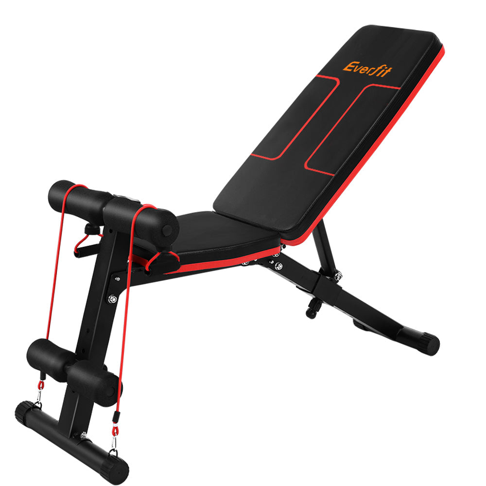 Everfit Adjustable FID Weight Bench 150kg Home Gym with Resistance Bands