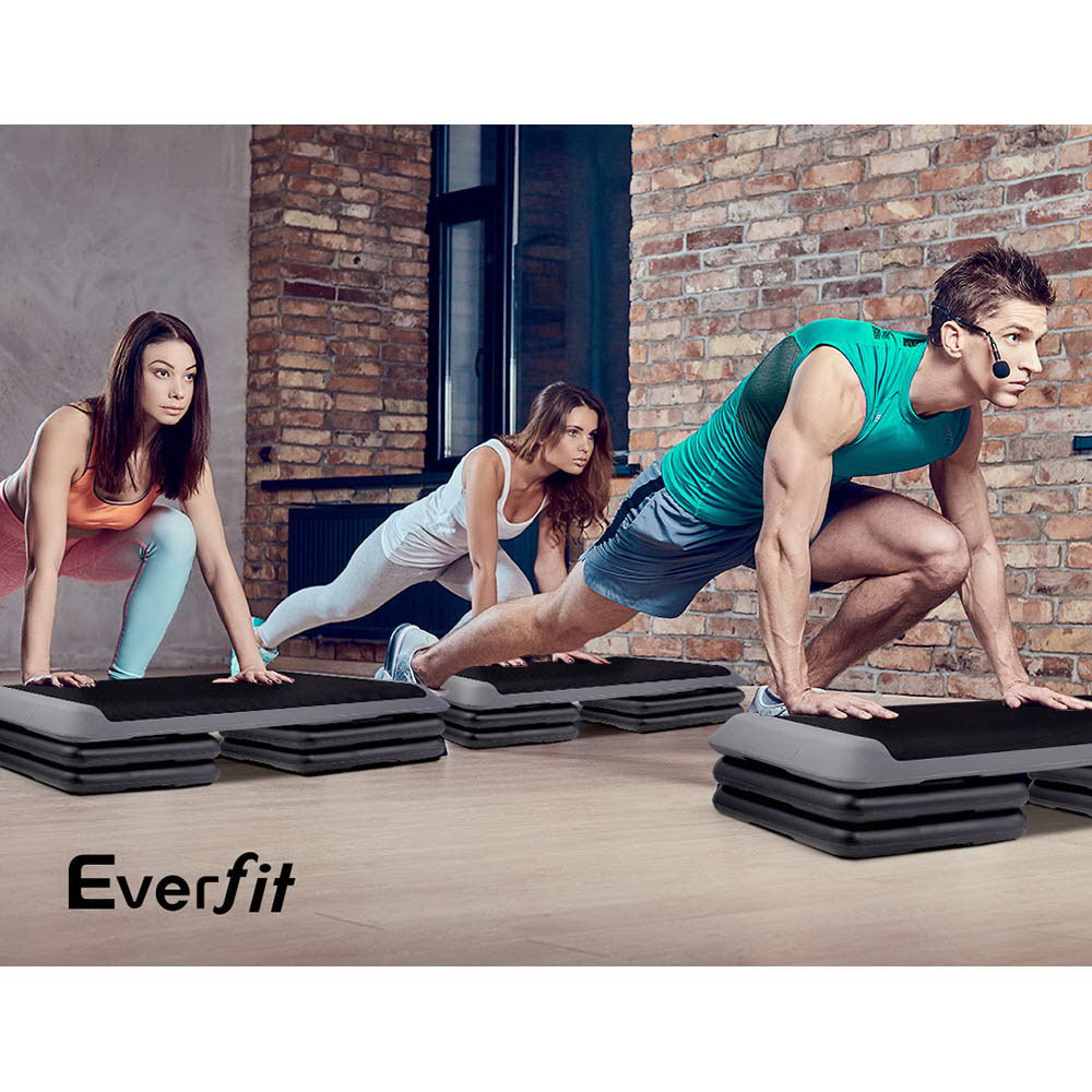 Everfit Aerobic Step Riser Pair Black Gym Fitness