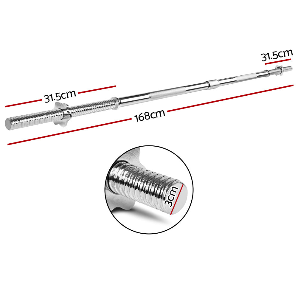 Everfit 168cm Barbell Bar Chrome Steel Fitness Weightlifting Silver