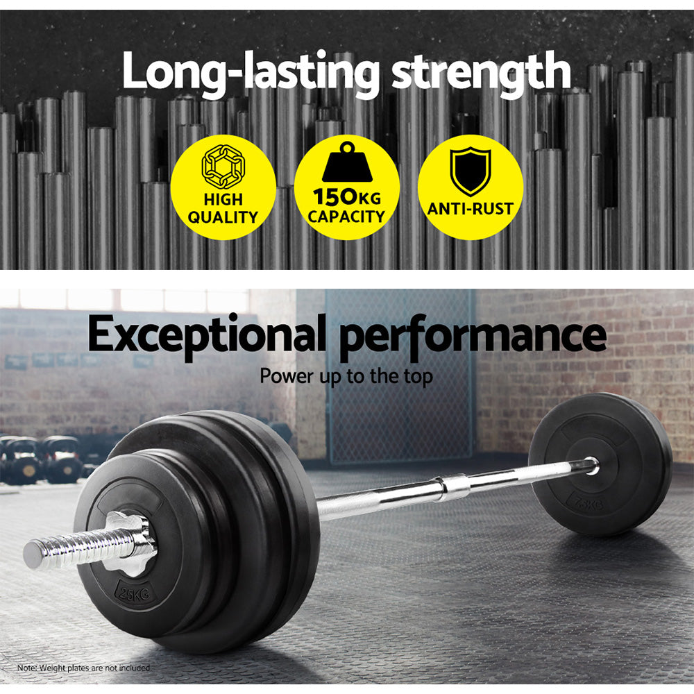 Everfit 168cm Barbell Bar Chrome Steel Fitness Weightlifting Silver