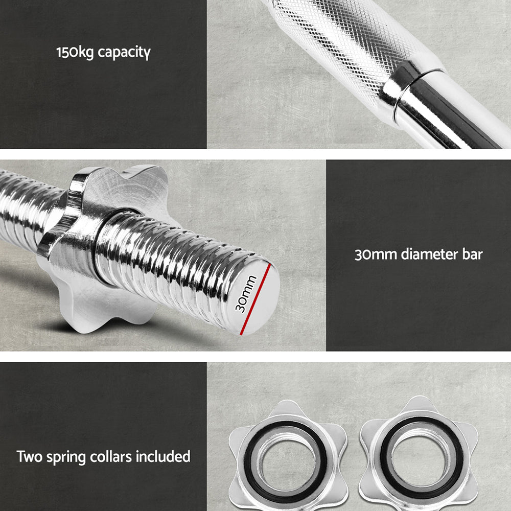 Everfit 168cm Barbell Bar Chrome Steel Fitness Weightlifting Silver