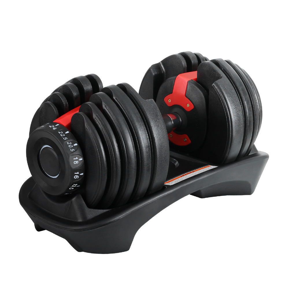 Everfit Adjustable Dumbbell Set 24kg Weight Plates Home Gym