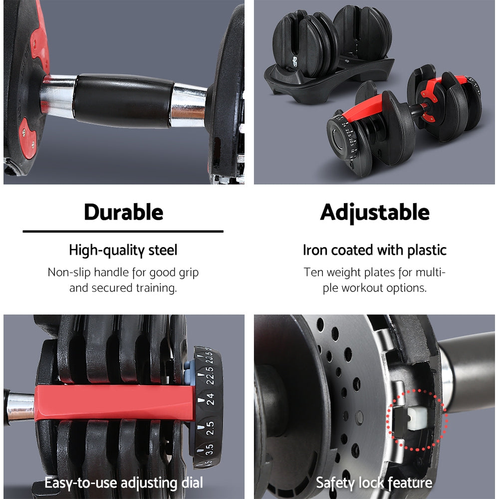 Everfit 24kg Adjustable Dumbbell Set Black/Red