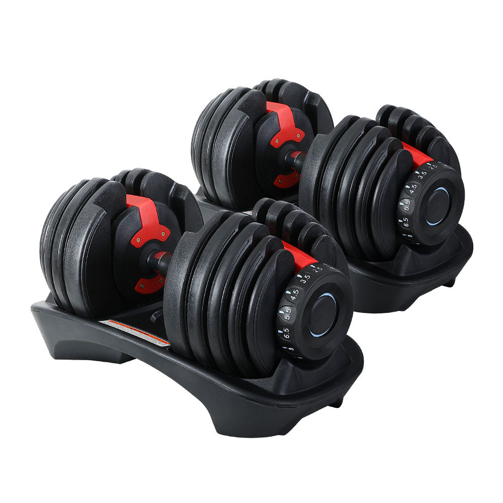 Everfit 24kg Adjustable Dumbbells Set Black/Red