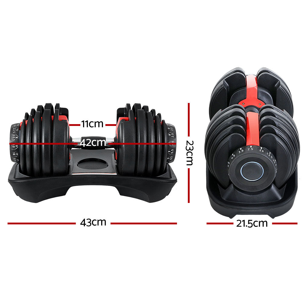 Everfit 24kg Adjustable Dumbbells Set Black/Red