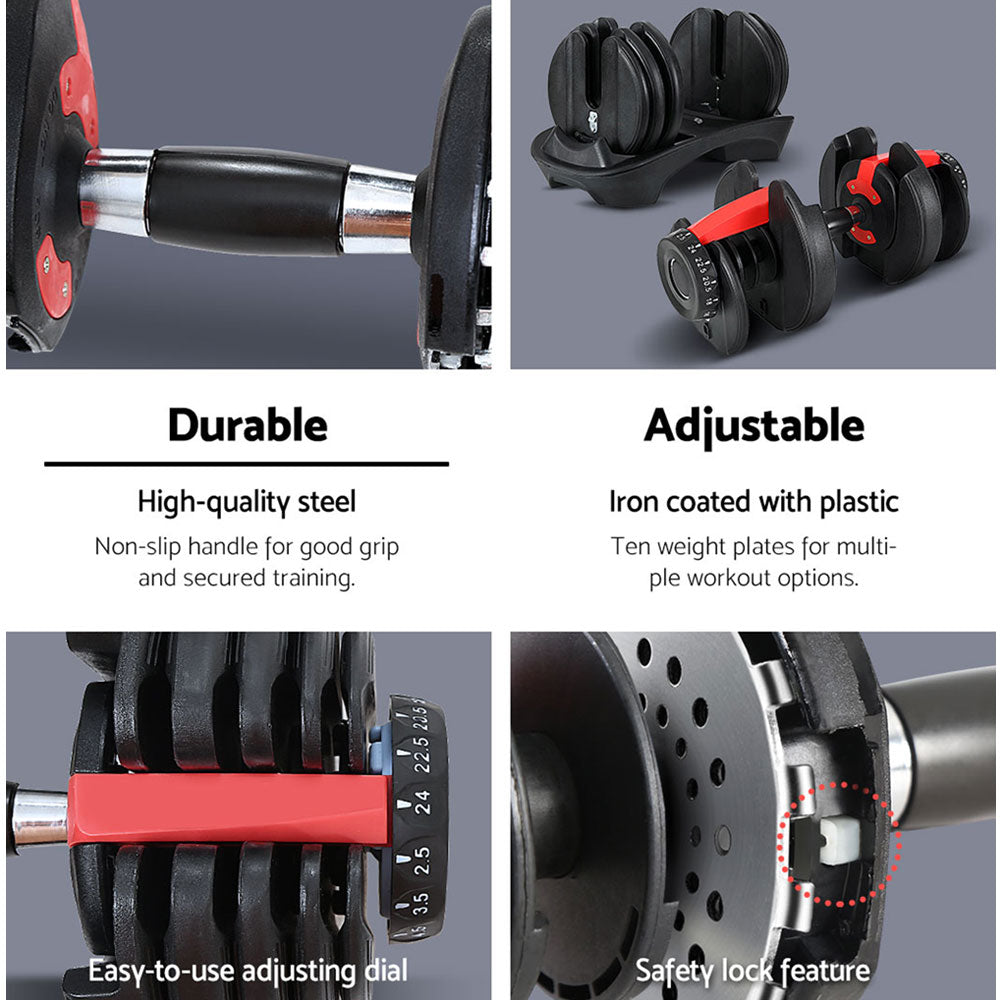 Everfit 24kg Adjustable Dumbbells Set Black/Red