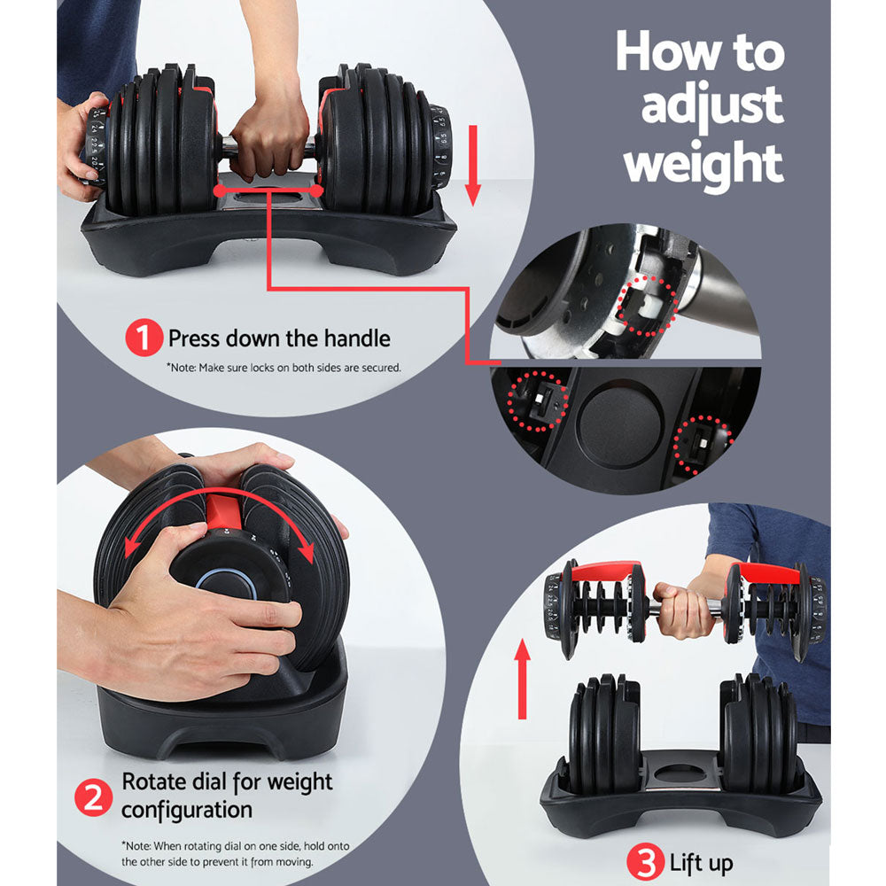Everfit 24kg Adjustable Dumbbells Set Black/Red