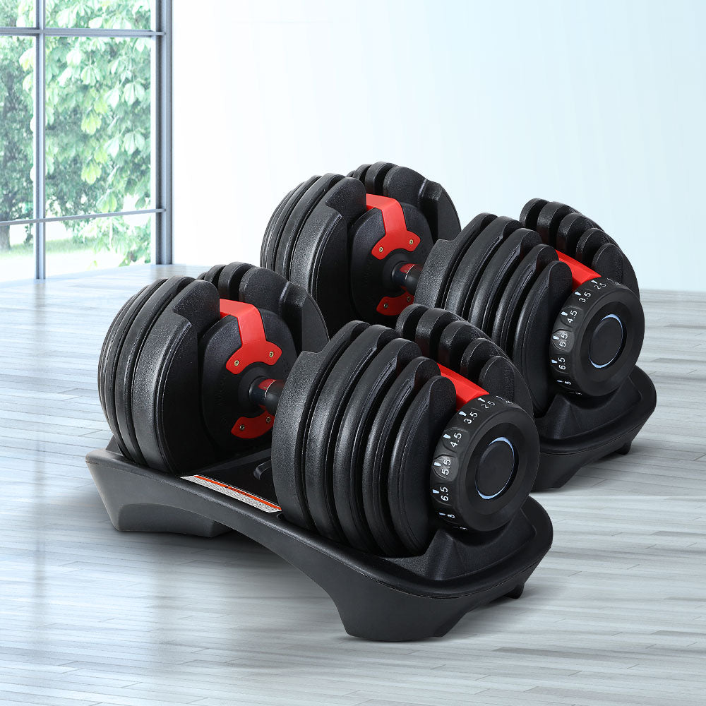 Everfit 24kg Adjustable Dumbbells Set Black/Red