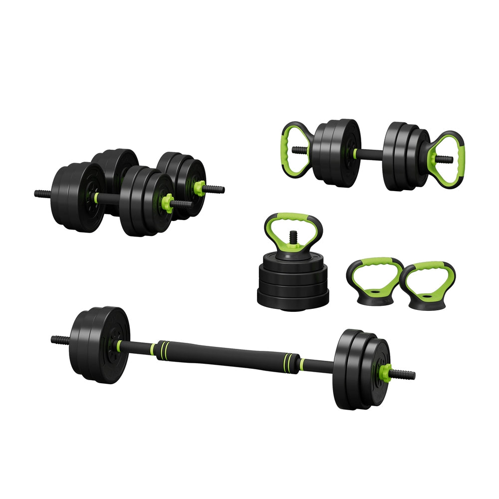 Everfit 25kg Adjustable Dumbbells Kettlebell Barbell Set Black/Green