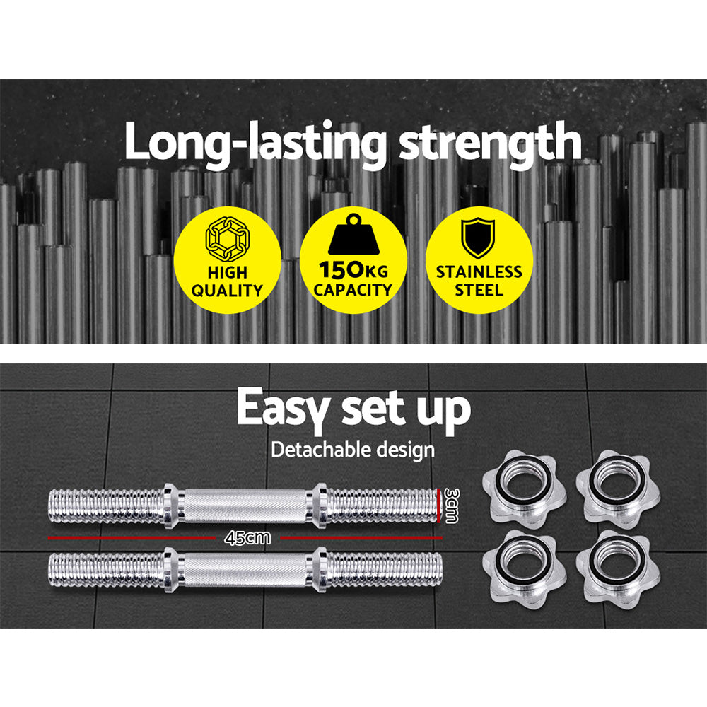 Everfit 45cm Dumbbell Bar 150kg Capacity Silver