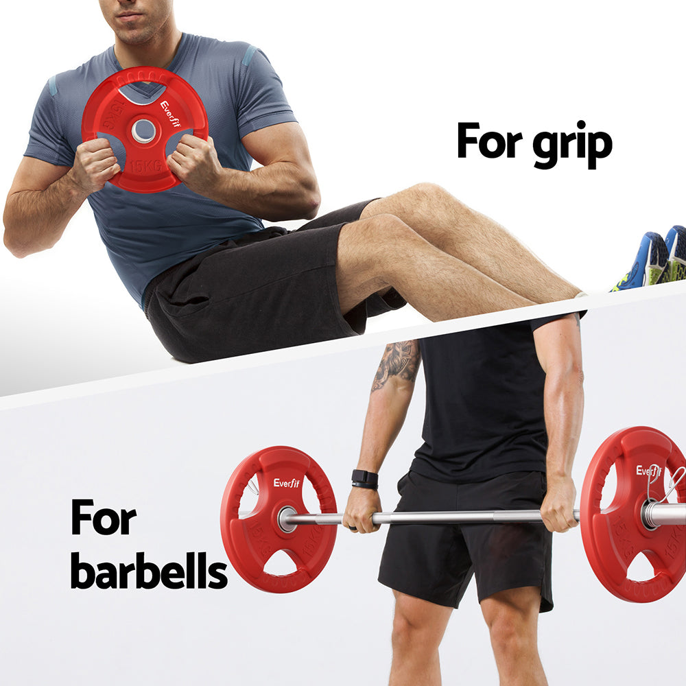 Everfit 15kg Olympic Weight Plate Red Rubber Coated
