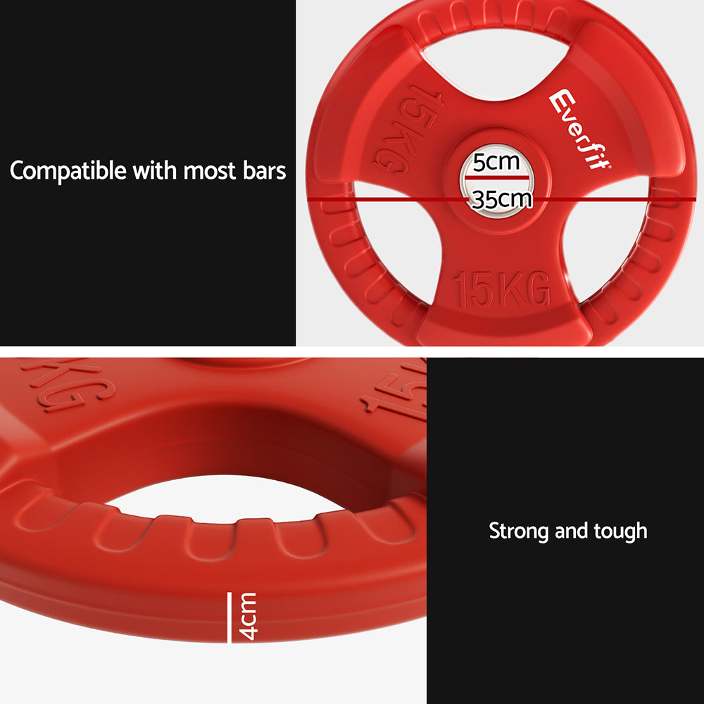 Everfit 15kg Olympic Weight Plate Red Rubber Coated