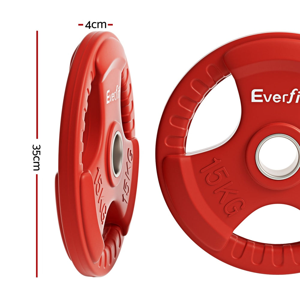 Everfit 15kg Olympic Weight Plates Red Rubber Coated