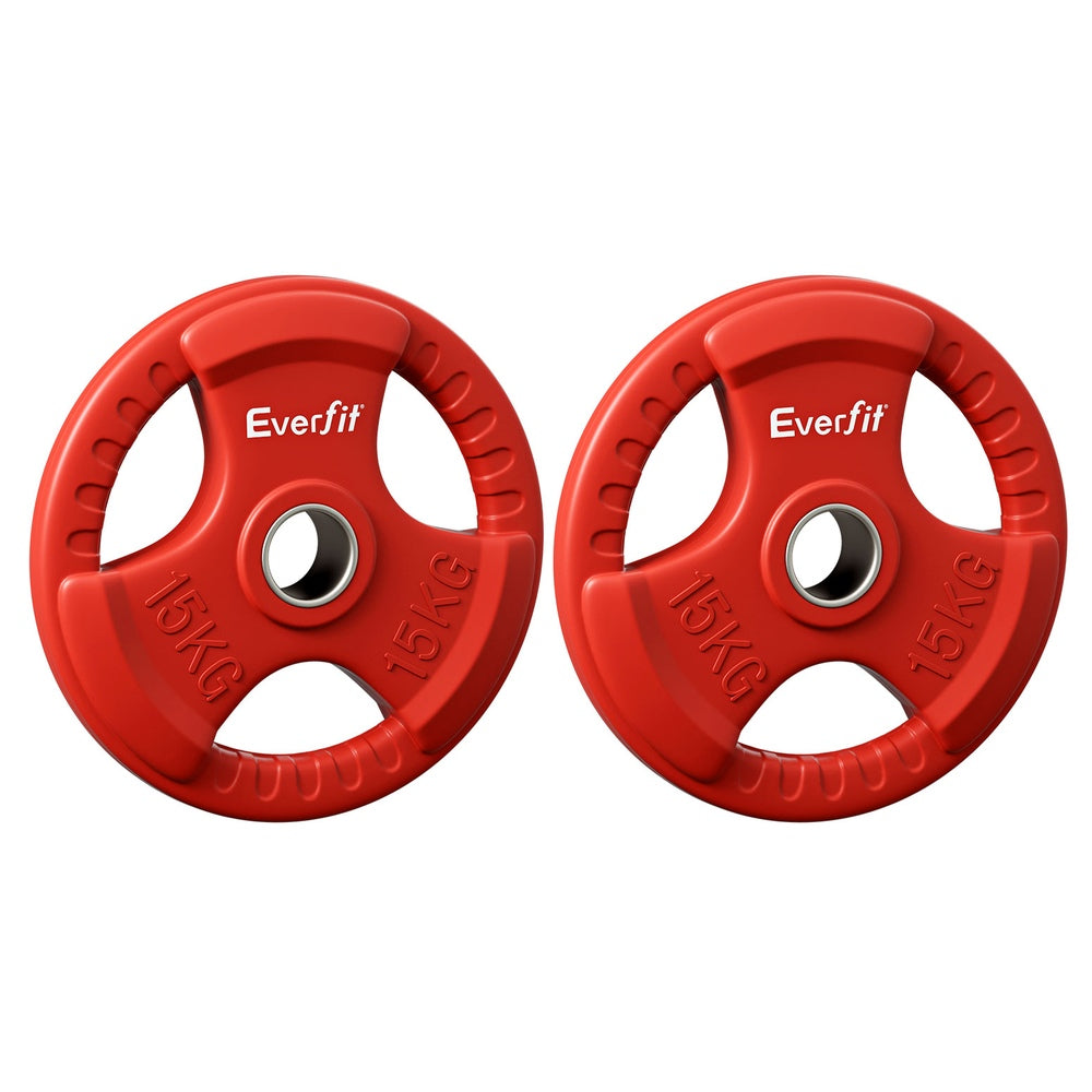 Everfit 15kg Olympic Weight Plates Red Rubber Coated