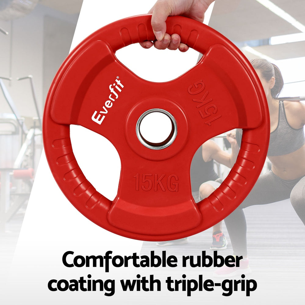 Everfit 15kg Olympic Weight Plates Red Rubber Coated