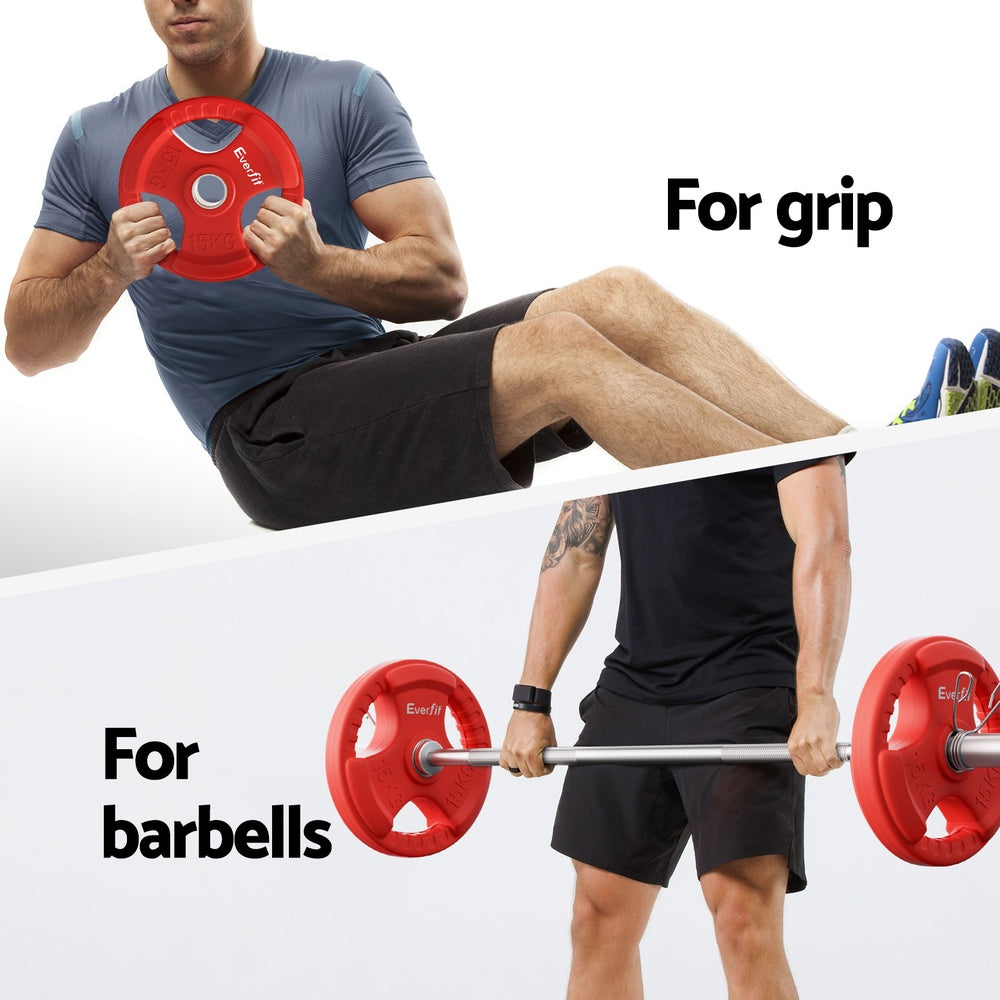 Everfit 15kg Olympic Weight Plates Red Rubber Coated