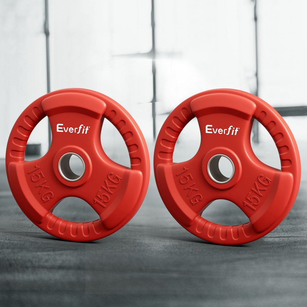 Everfit 15kg Olympic Weight Plates Red Rubber Coated