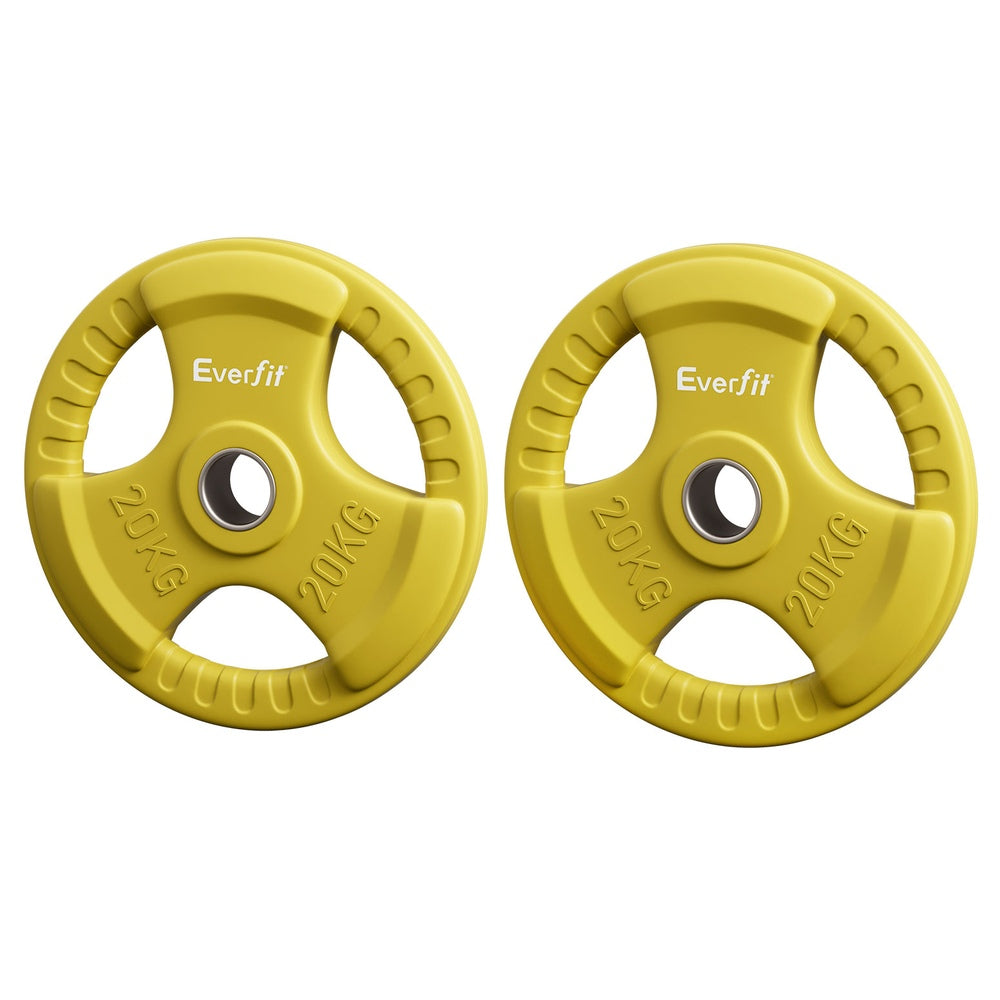Everfit Olympic Weight Plates 20kg x2 Home Gym Yellow