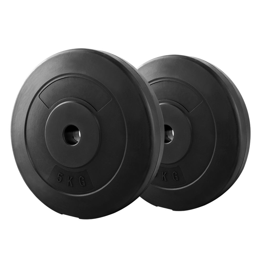 Everfit 2x 5kg Barbell Weight Plates Rubber Coated Black
